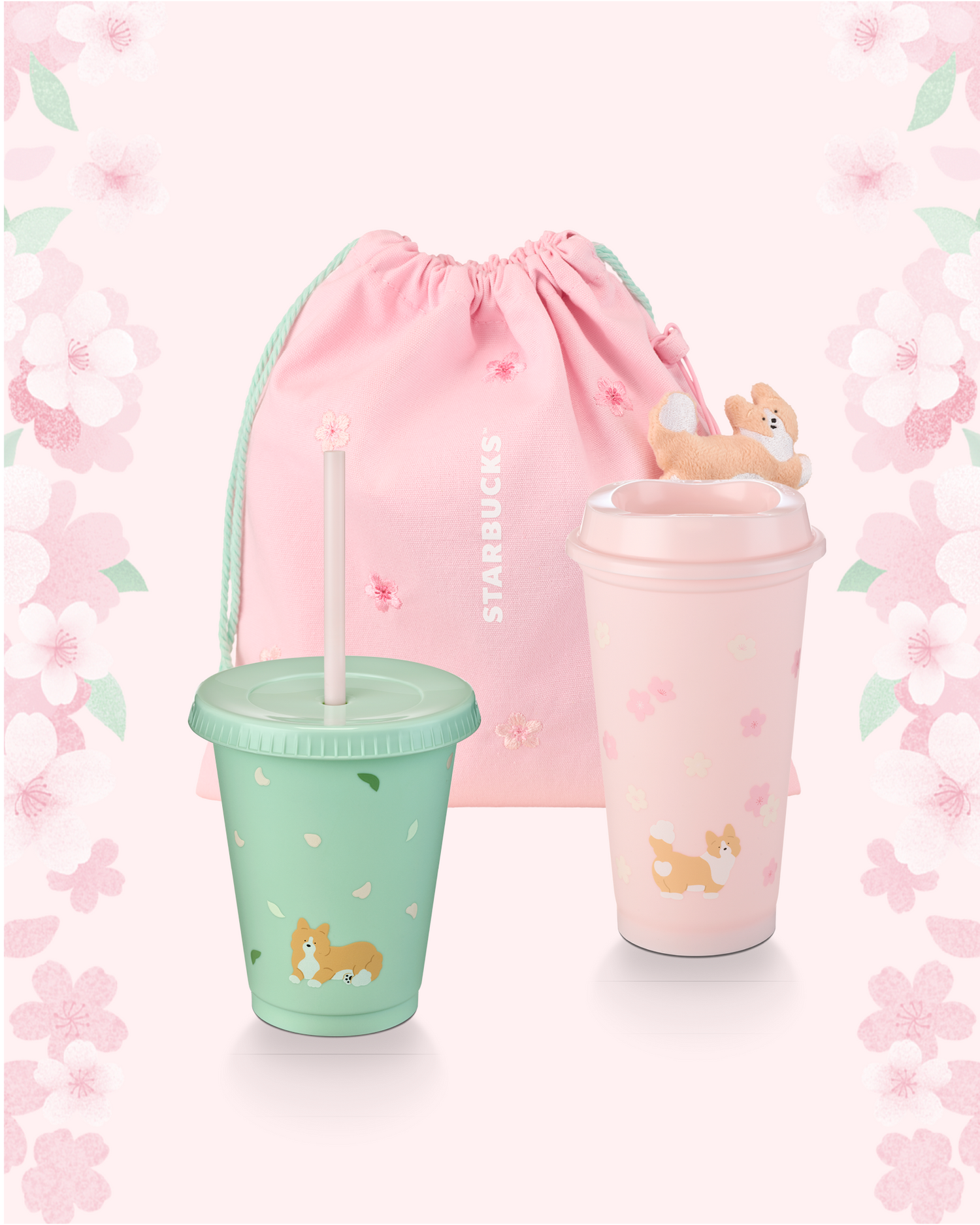 Corgi Blossom Breeze Reusable Cup Set 16oz - Starbucks Australia