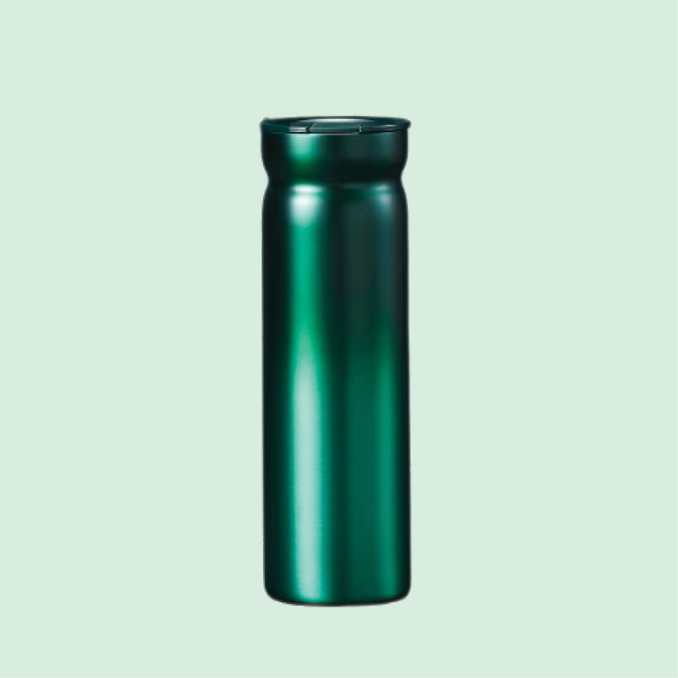 Light green and fuchsia stainless steel tumbler with a metal straw. main image 1